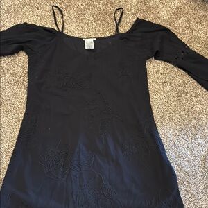 Black Long Sleeve Off-the-Shoulder Slip Dress